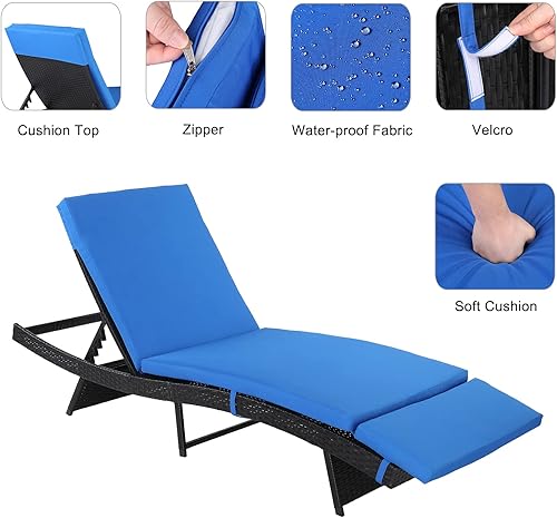 Miniatura 4 de Outvita Paito - Sillas tumbonas de mimbre de polietileno con 6 posiciones ajustables y cojín suave para piscina, patio, terraza, porche, jardín,