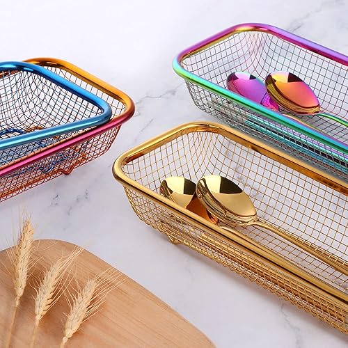 Miniatura 3 de Juego de 2 estantes de secado de utensilios de acero inoxidable, palillos, cuchara, tenedor, escurridor de cuchillos, escurridor de cubiertos, cesta