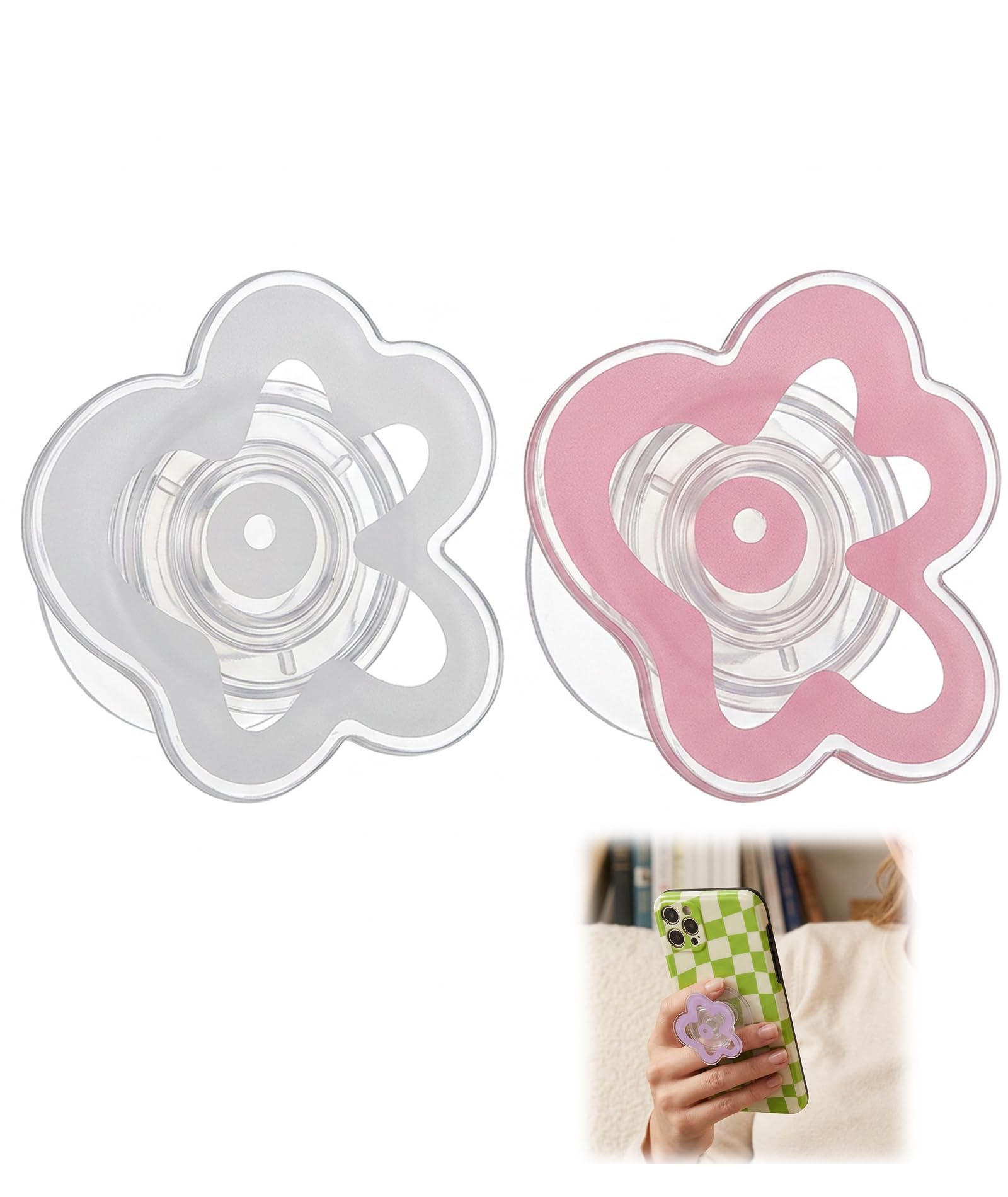 2 pcs phone back holder grip, phone suction holders, compact pink and white floral design