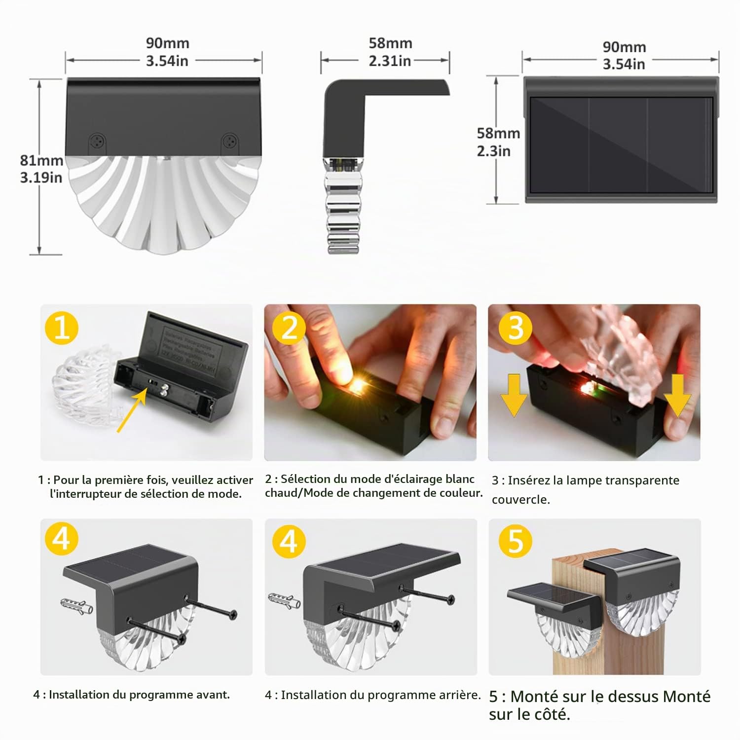 Lampe Solaire pour Jardin Extérieur, 6 Pièces IP65 Imperméable à L'eau LED Lampe Solaire,2 Modes,Applique Extérieure Clôture Lumière pour Clôture,pour Jardin,Cour