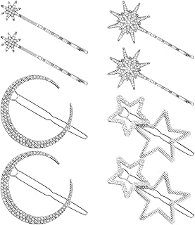 Aprince 8PCS Star Hair Clips Silver Hair Pins Celestial Moon Hair Accessories Crystal Decorative Bobby Pins Rhinestone Hair Barrettes Vintage Hair Accessories for Women Girls