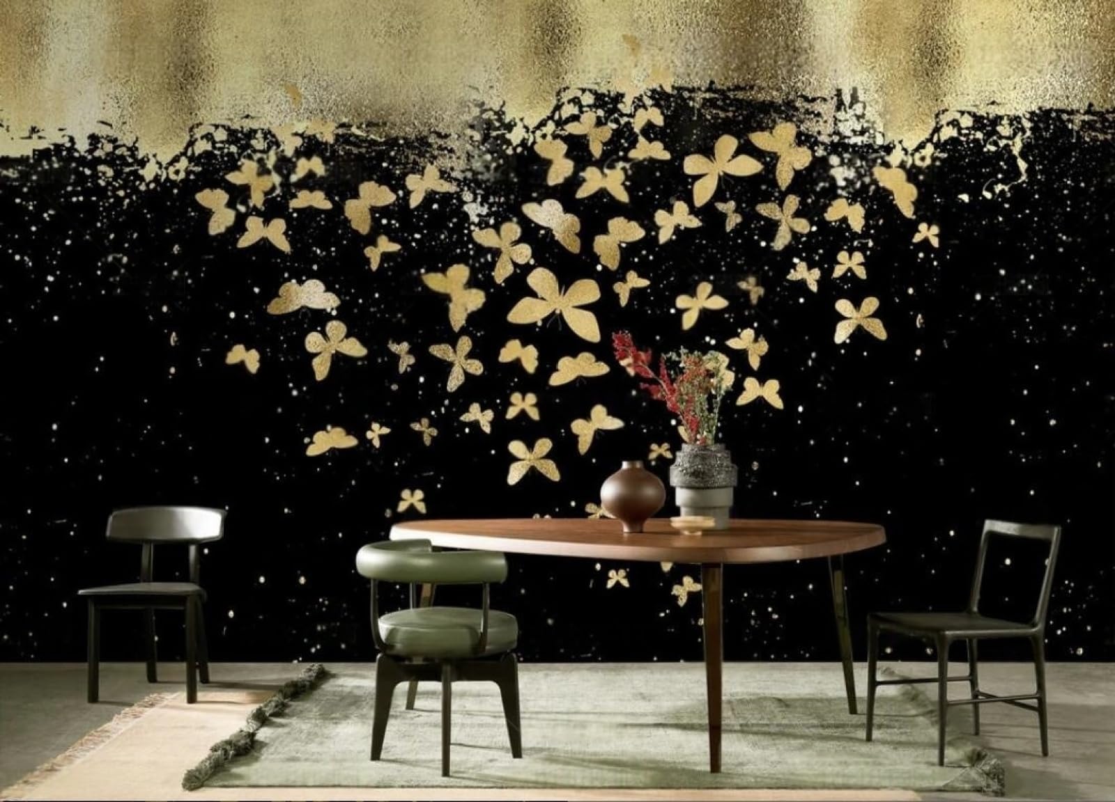 Tapisserie murale haut de gamme fleurs or 3D intissé design luxe