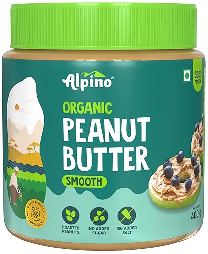 ALPINO Mantequilla de maní natural orgánica suave  30% proteína  Fabricado con cacahuetes 100% orgánicos  Sin azúcar ni sal añadidos  Proteína a