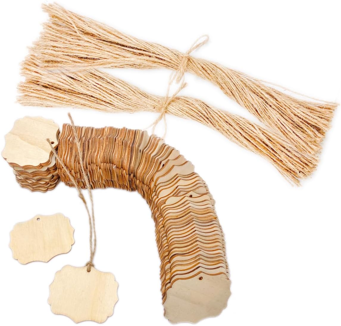 200 Pcs 2.4 Inch Quatrefoil Wooden Tags with Jute Crafts