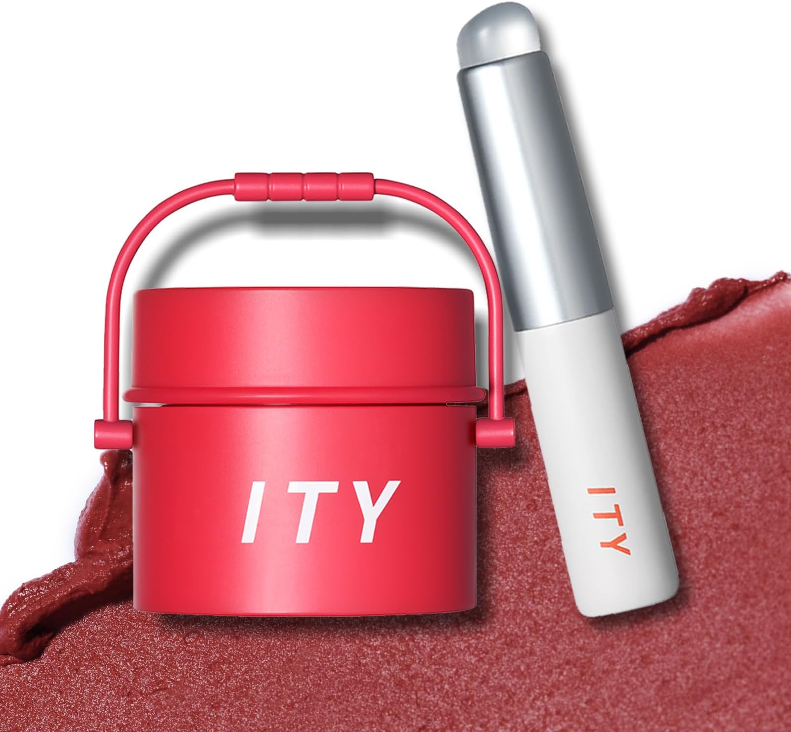 ITY Velvet Matte Finish Lip Stain-Mousse Textured Pudding Pot Lip Clay with Brush, Red Shade, Dual-Use as Lipstick and Blush, Conceals Lip Lines, Rich Pigment, 0.21 oz (6g) in Cherry Bliss