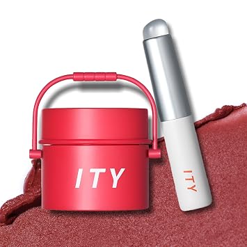 ITY Velvet Matte Finish Lip Stain-Mousse Textured Pudding Pot Lip Clay with Brush, Red Shade, Dual-Use as Lipstick and Blush, Conceals Lip Lines, Rich Pigment, 0.21 oz 6g in Cherry Bliss