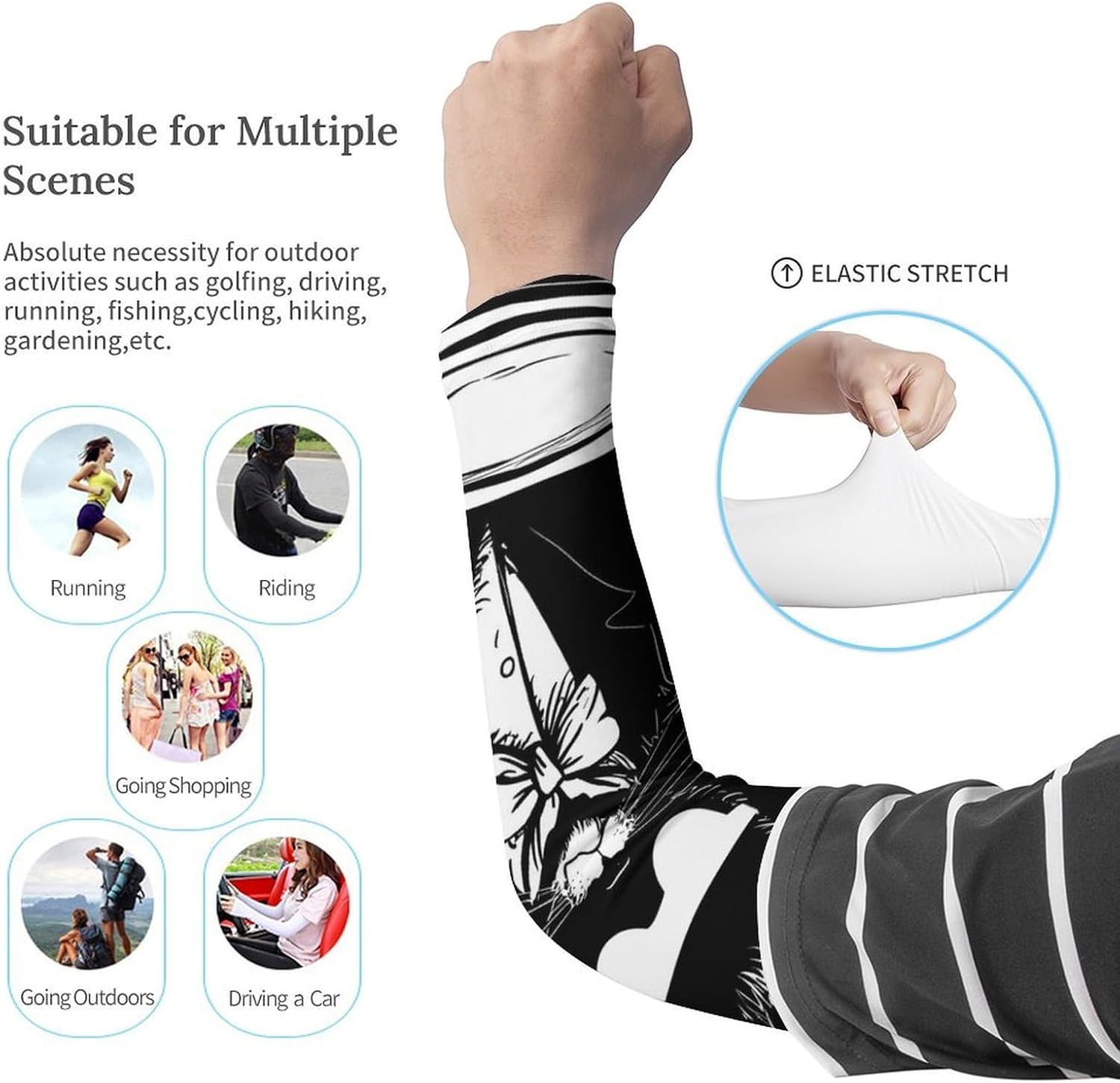 Dinner Cat in A Suit Arm Sleeves Cooling Sun Protection Sports Compression for Golf Basketball