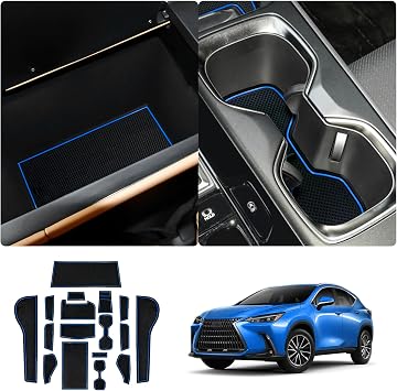 LUWU for 2025 2026 Lexus NX Accessories - for 2022 2023 2024 2025 2026 Lexus NX 450 NX 350 NX 250 NX250 NX350 NX450 Door Slot Mat Cup Holder Inserts Center Console Liners Mats Blue-Trim - 18 PCS/Sets
