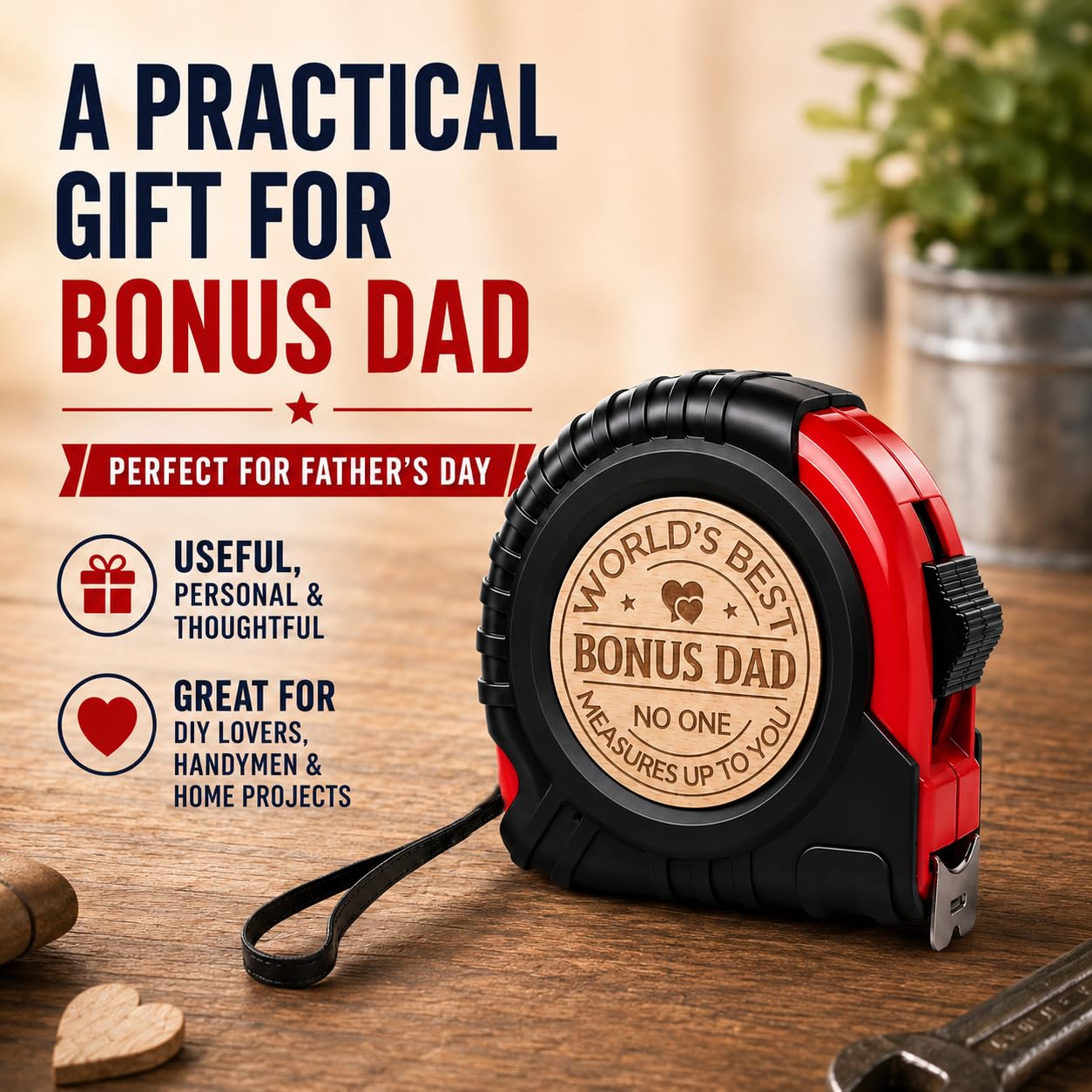 Father’s Day Gifts for Bonus Dad Personalized Engraved Tape Measure Birthday Fathers Day Gift from Daughter Son Woodworking Carpenter Tool Gifts for Men 7.5m image 5