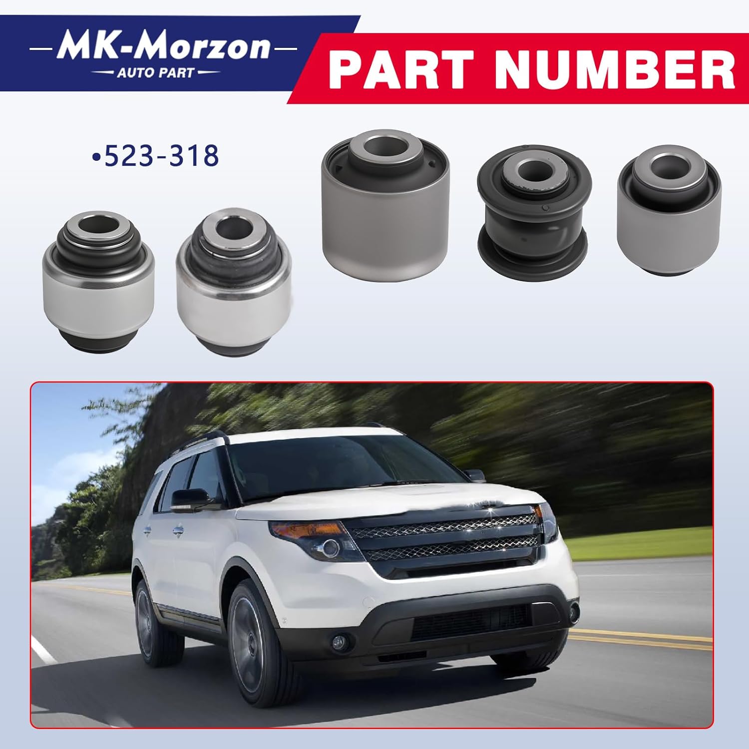 523-318 Rear Suspension Knuckle Bushing Kit Left&Right Side Fit for Ford 2011-2019 Explorer 2013-2019 Police Interceptor Utility Replaces#BB5Z5B758A BB5Z5B759A DB5Z5B758B DB5Z5B759B (10Pcs)