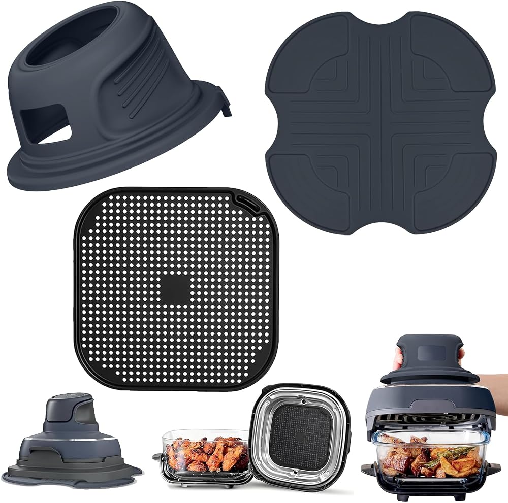 Accessoires pour Ninja CRISPi Friteuse à Air FN101EU, 3 Pièces Grille Anti Projection + Dessous de Plat + Housse de Protection, Réutilisables Accessoires en Silicone pour Air Fryer (Bleu Foncé)