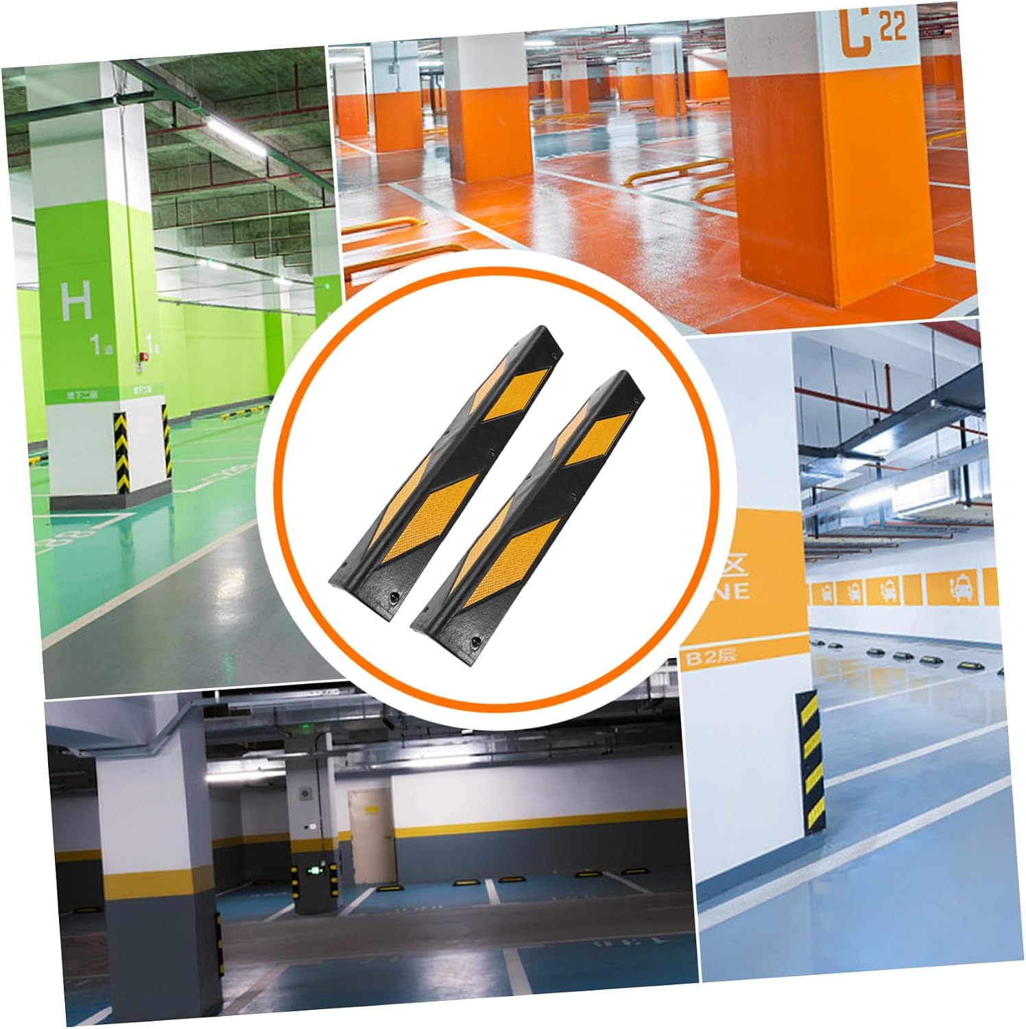 Cabilock 2pcs Reflective Rubber Corner Guards Durable Wall Protectors for Parking Garages and Warehouses Prevent Vehicle Damage and Safety Strips