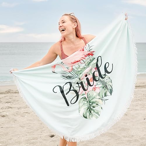 Miniatura 3 de PINEAPPLE PASSPORTS Toalla de playa para novia, diseño redondo de flamenco de 60 pulgadas, para luna de miel, boda, despedida de soltera, Miss to