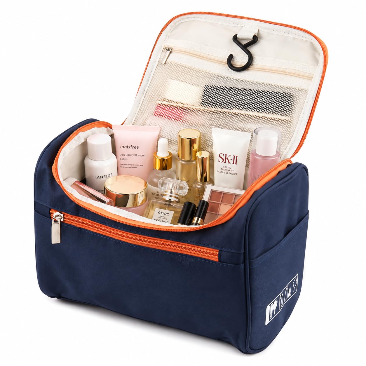 wazdorf cosmetic makeup organizer toiletry bag for women & men, waterproof travel makeup bag, large capacity hanging toiletry organizer with multiple compartments & zipper, blue
