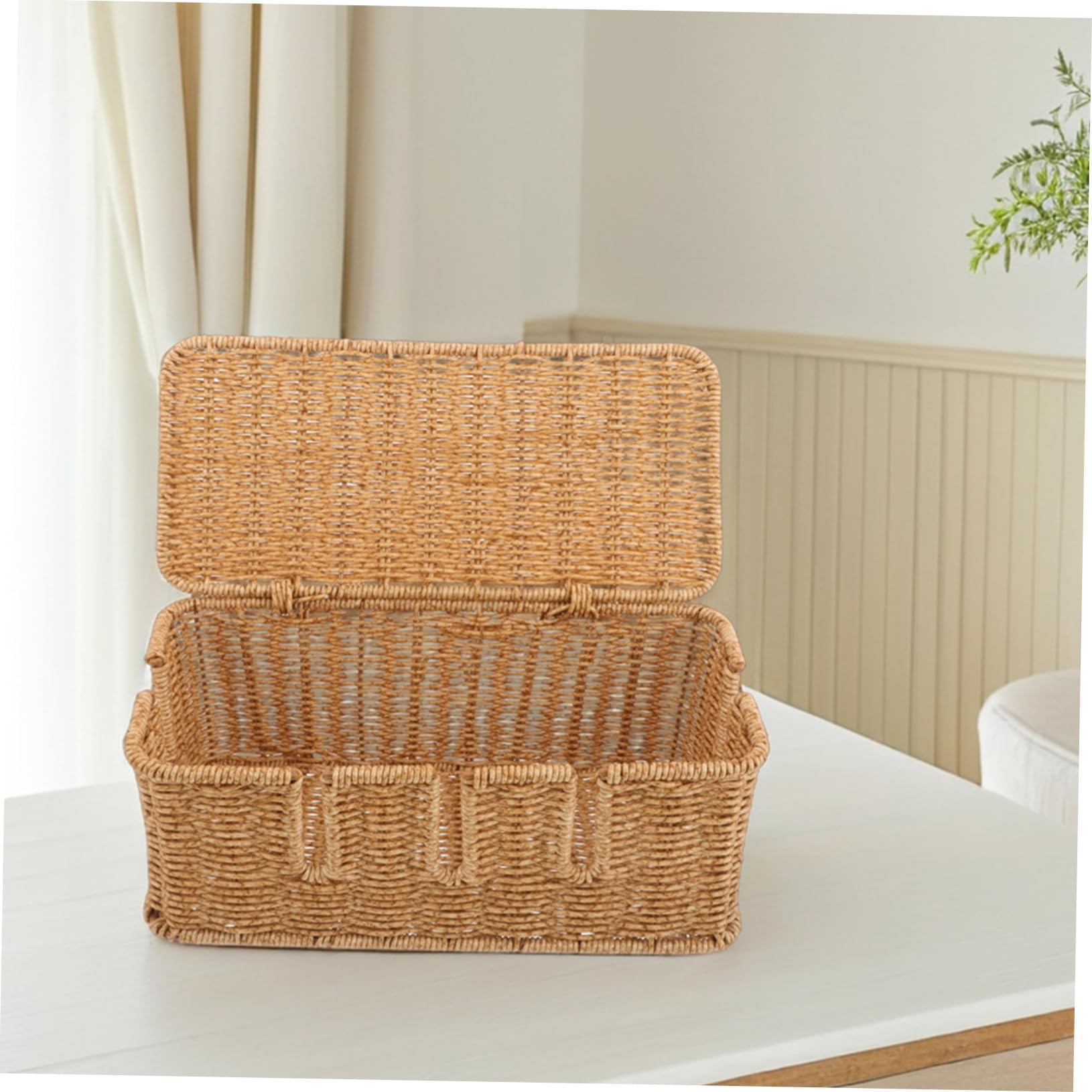 Organizzatore Cavi Elettrici da Scrivania in Plastico, Stile Rattan | Box Decorativo per Ufficio e Casa, Struttura Robusta, Ottimizza Spazio sulla Scrivania