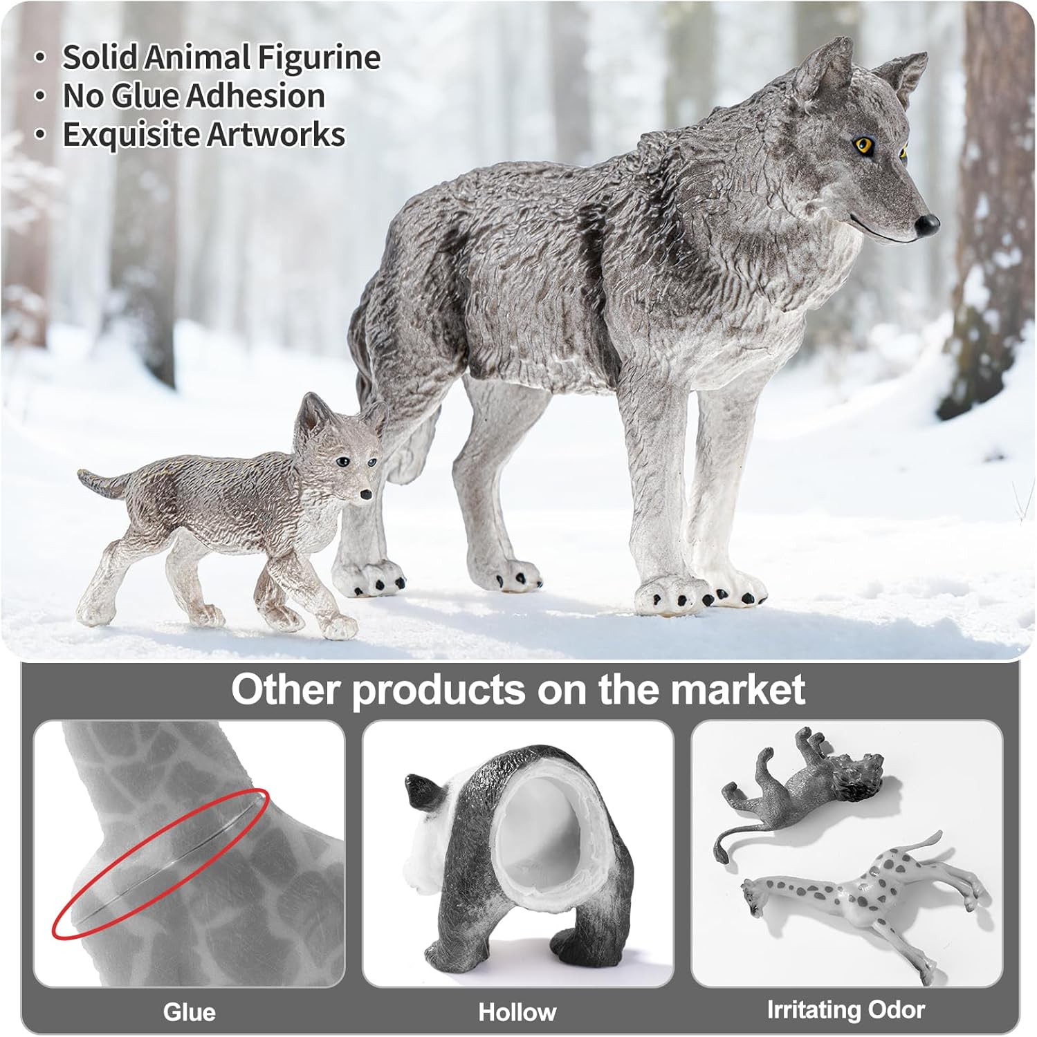 14PCS Wolf Toy Animal Figurines, Realistic Plastic Zoo Safari Animal Toys for Toddlers 3 4 5 6 7, Forest Wolf Animals Figures, Educational Toy Cake Toppers Birthday Gift for Kids Boys Girls