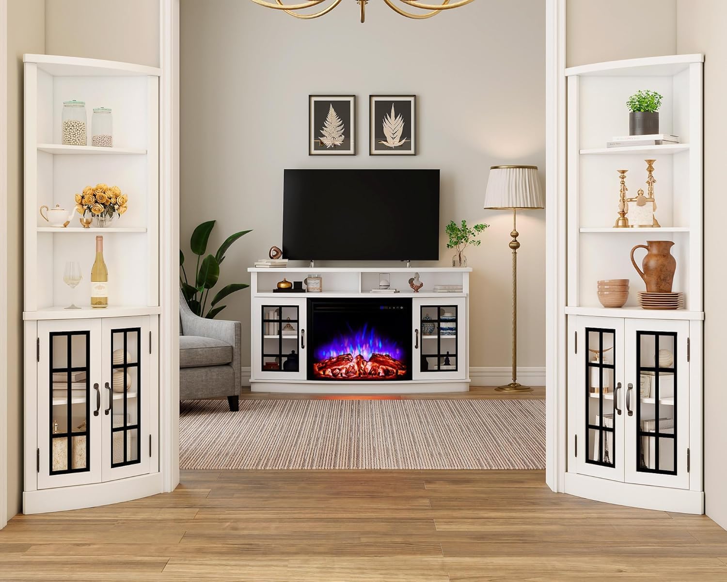 Floating Bookshelf Unit AMERLIFE 98 Inch TV Stand With LED Lights ...