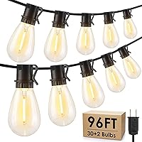 Larkvue 96FT Waterproof LED Outdoor String Lights - 30+2 Dimmable 2700K Shatterproof Edison Bulbs, Black Cord for Patio Backyard Parties
