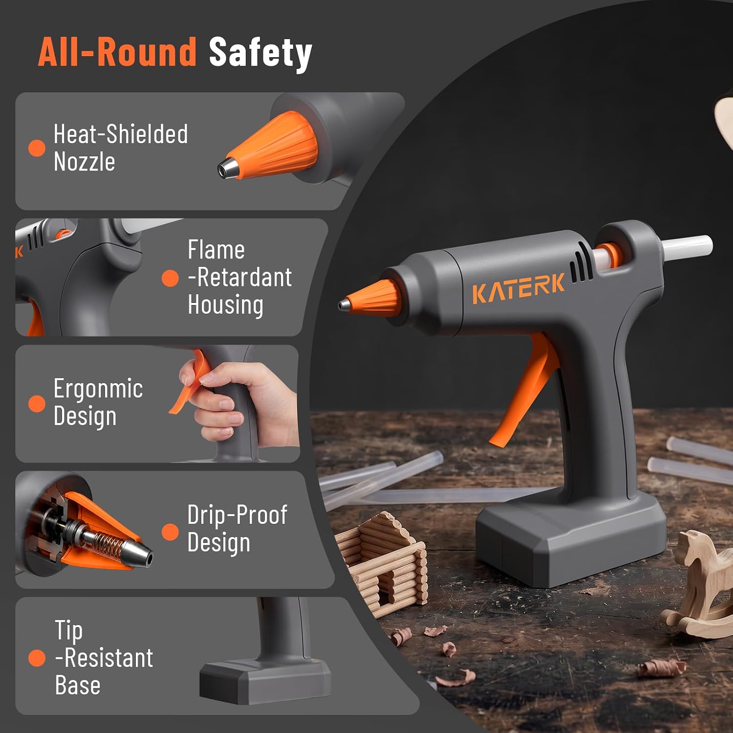 Katerk 12V Cordless Hot Glue Gun Kit with 24 Glue Sticks, 90s Fast Heating