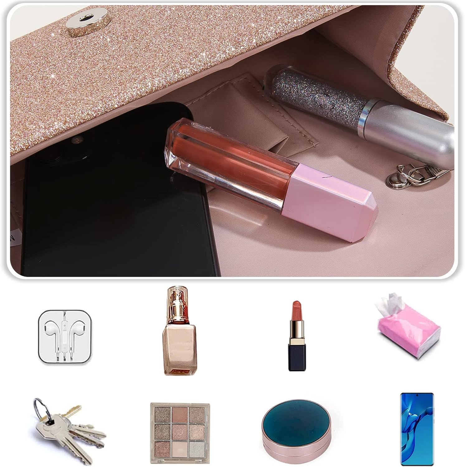 CORIOS Women Clutch Bag Sequins Evening Bag Bridal Wedding Purse Glitter Sparkly Handbag