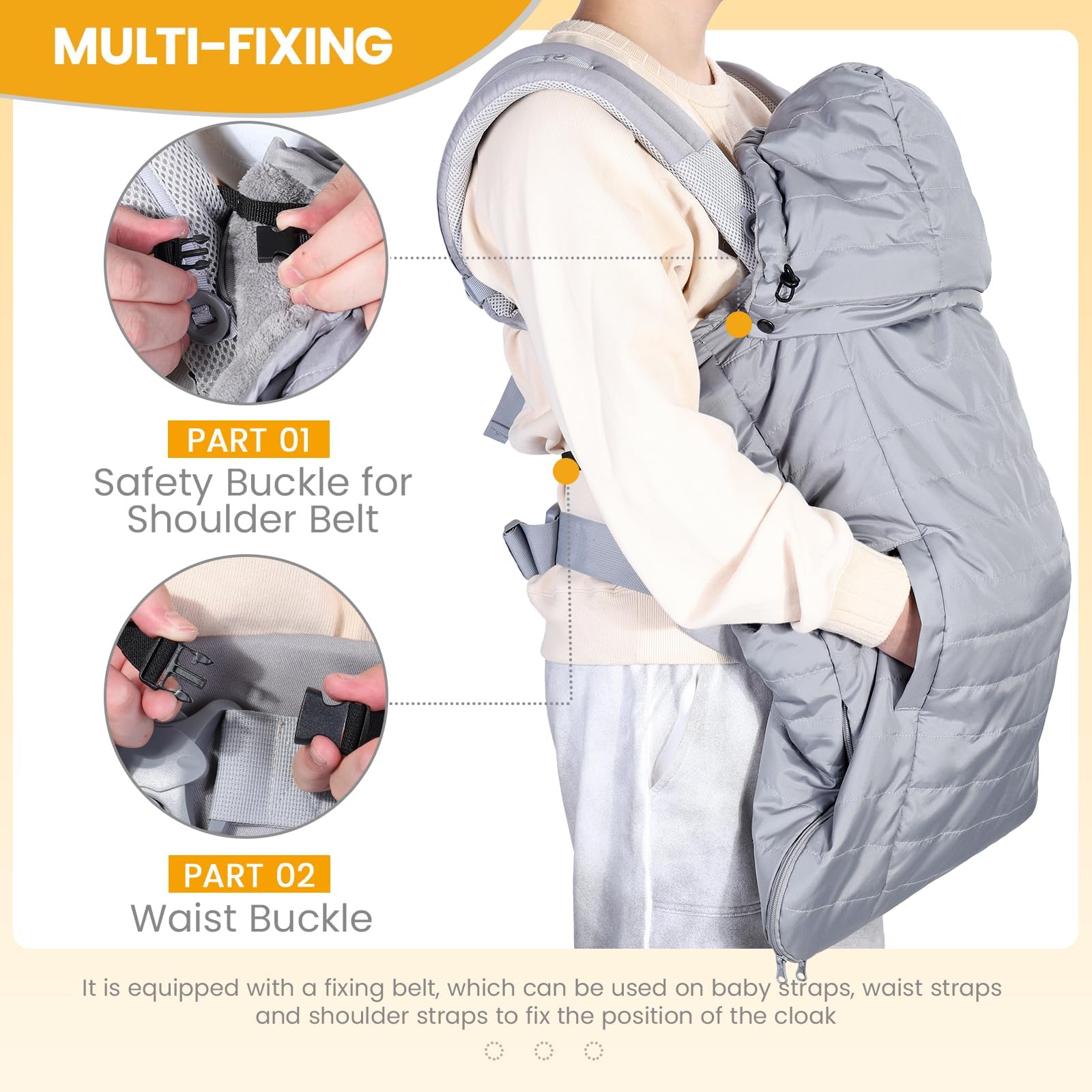 Orzbow Cover Marsupio Neonato Invernale, Universale Copri Marsupio Neonato Impermeabile, Parte Superiore Staccabile, Caldo Vello Corallo, Leggero, Lavabile in Lavatrice, Grigio Chiaro