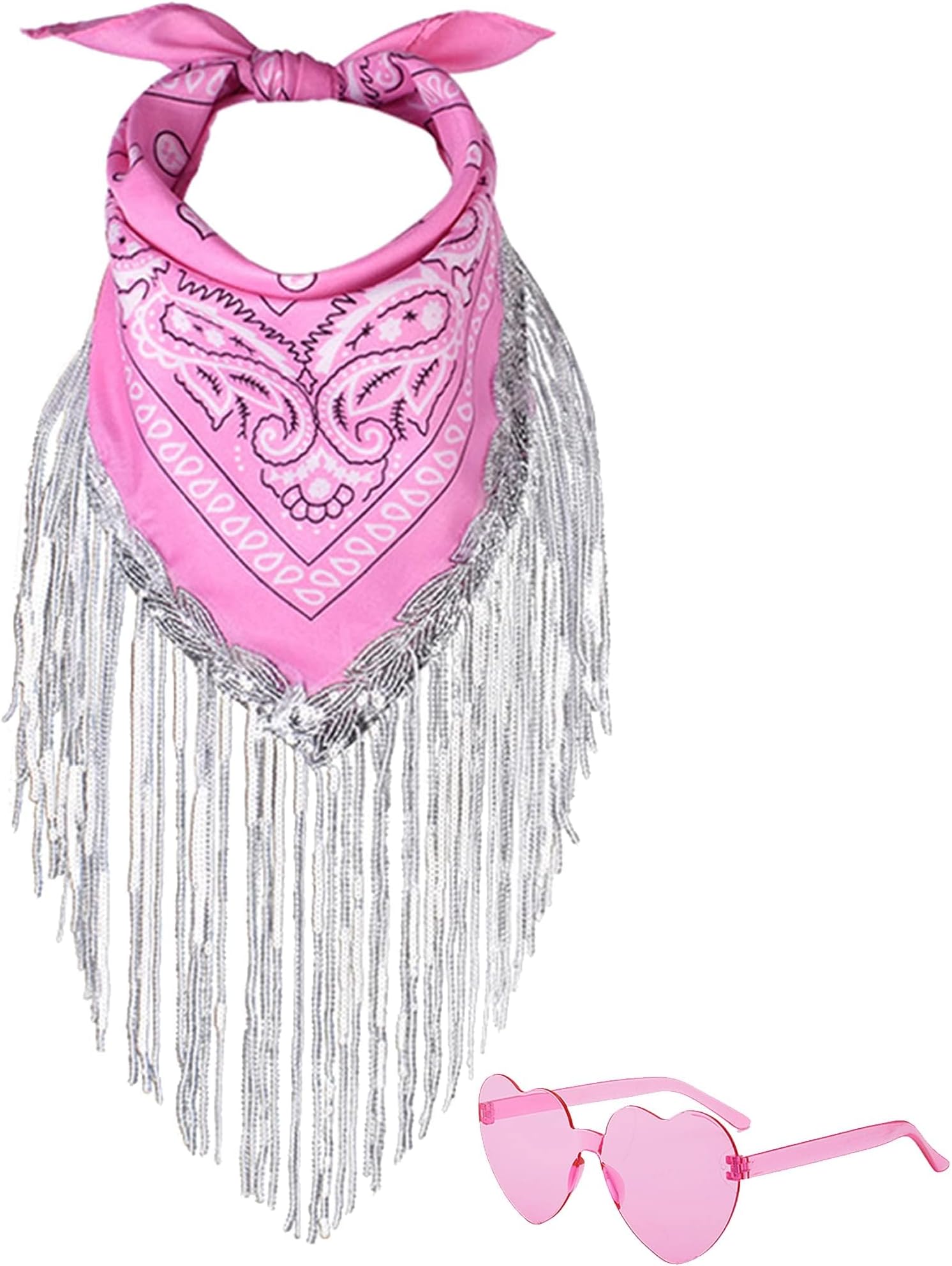 Fringe Rhinestone Bandana with Heart Sunglasses, Disco Cowgirl Bachelorette