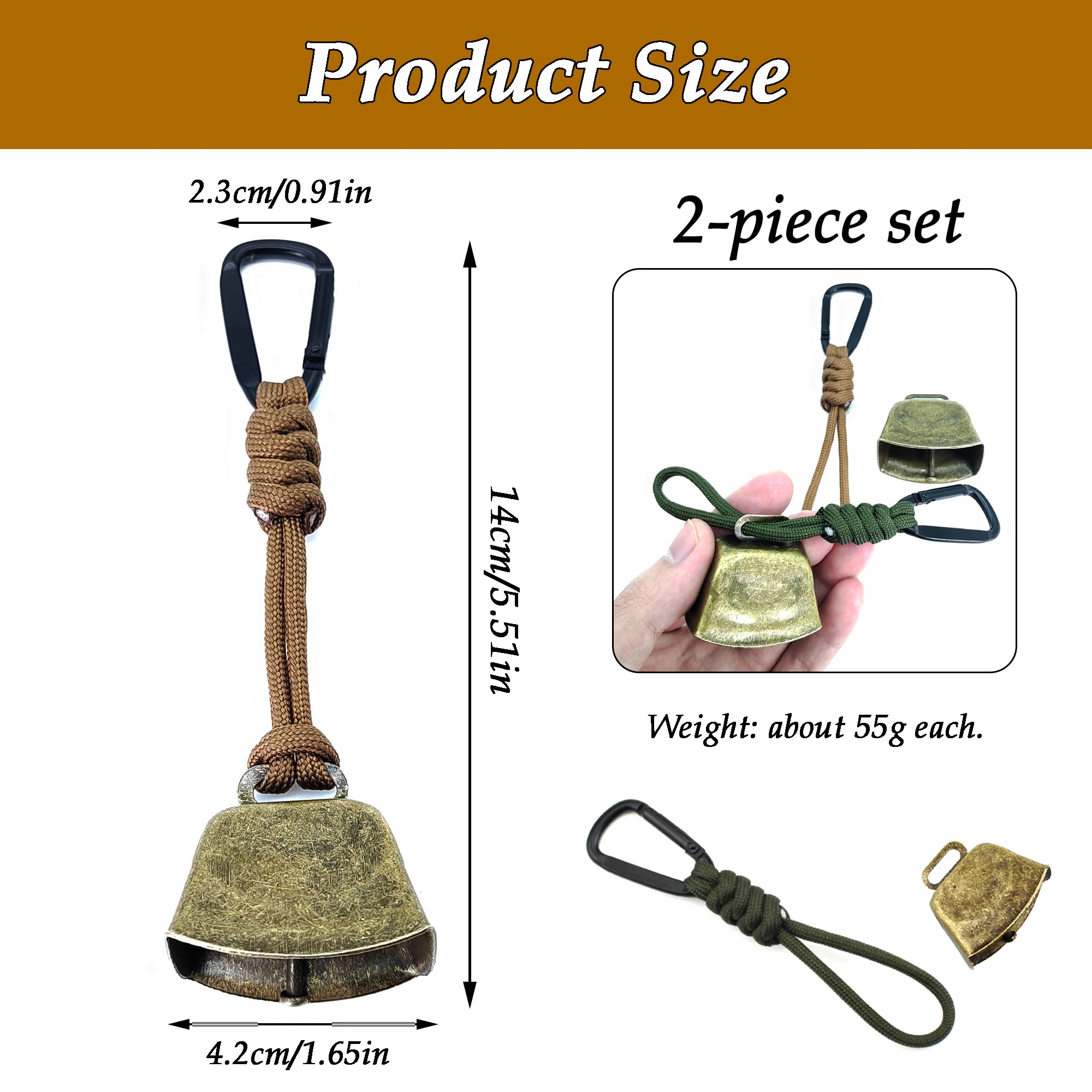 CHENNAN 2 Piezas Campanas Anti Osos, Práctico Campana Oso Campana de Advertencia, Mosquetón de Campanas de Oso, Campana de Oso Polivalente, para Senderismo Camping al Aire Libre Pesca Escalada