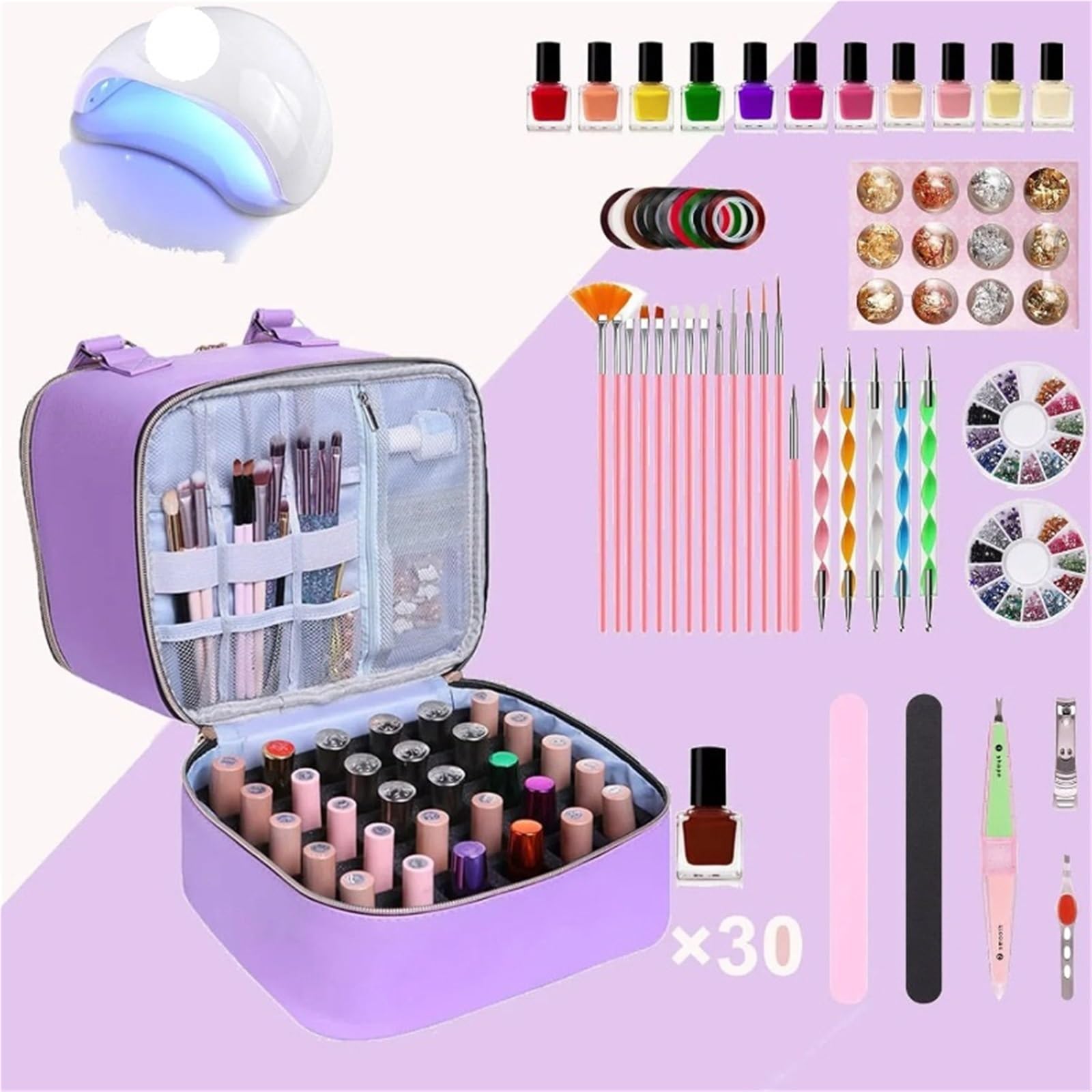 Nagellack Aufbewahrung Tasche Kapazität Nagellack-Aufbewahrungstasche, doppellagige Aufbewahrungstasche zur Nagelverbesserung, bietet Platz for Halterungslampen und 30 Flaschen Nagellack(Color5)