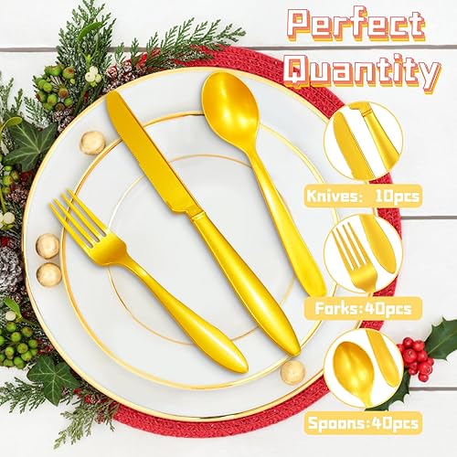 Miniatura 4 de 90 cubiertos de plástico dorados, cubiertos desechables dorados con diseño resistente para fiestas de lujo, tenedores dorados desechables, cuchara