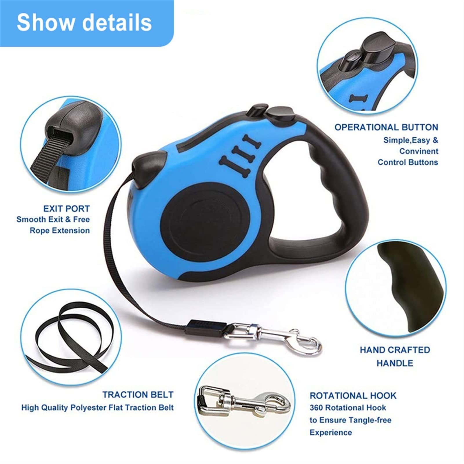 Correa retráctil for Mascotas, Cinta métrica, Correa for Gatos, Nailon, Duradera, extensión, Ruleta for Cachorros(5,300cm)