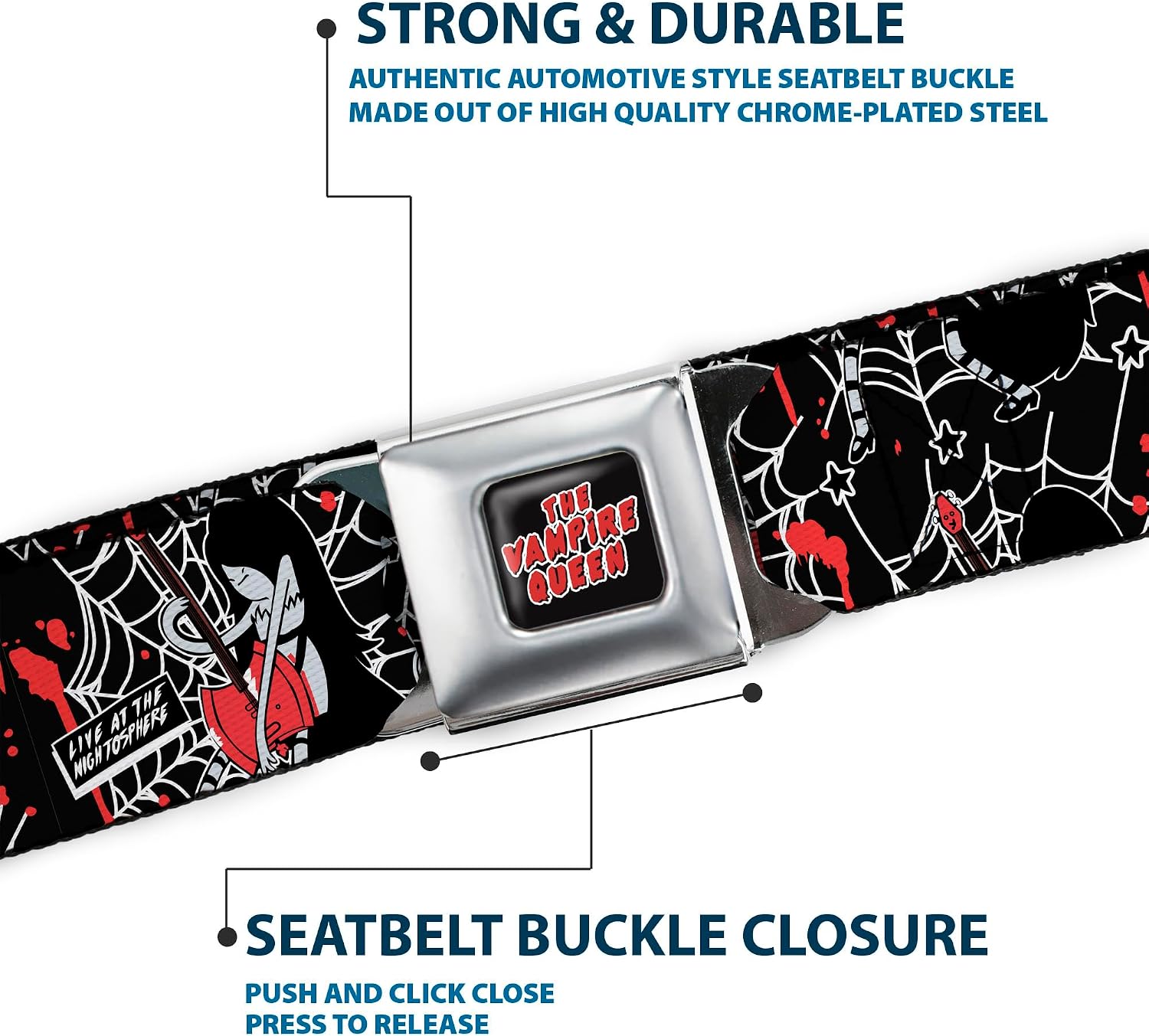 Cartoon Network Belt, Seatbelt Buckle Belt, Adventure Time Marceline Live at the Nightosphere Pose Black, Adjustable