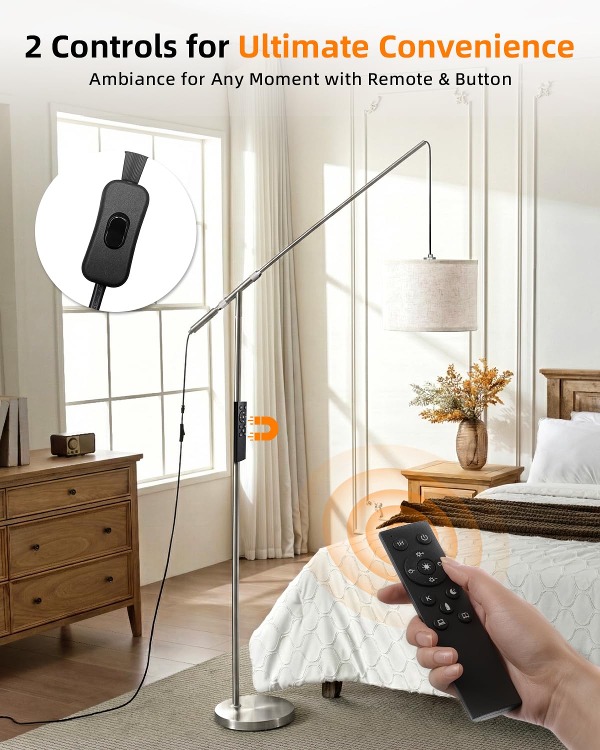 Stehlampe Wohnzimmer Dimmbar Bogenlampe, LED Lampe mit Fernbedienung, 201cm höhenverstellbare Floor Lamp, Helligkeit & Farbtemperatur dimmbar, E27-Leuchtmittel inklusive, Lamps for Living Room