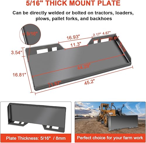 Miniatura 6 de LOJOK Adaptador universal de placa de montaje para minicargadora de 516" de grosor compatible con tractor Kubota y Bobcat