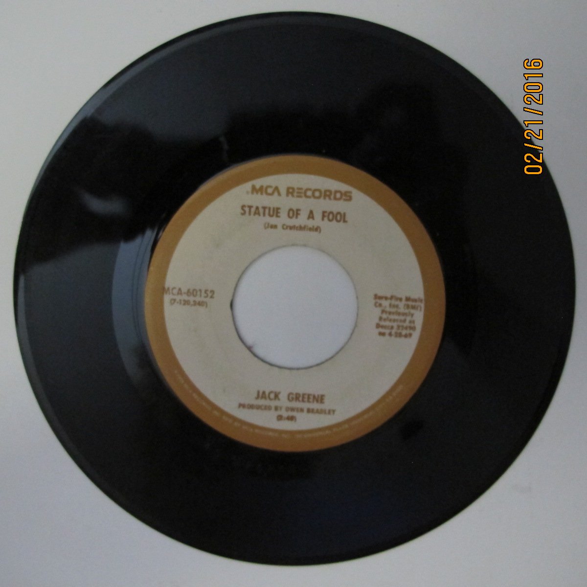 Jack Greene Jack Greene All The Time/Statue of a Fool 7" 45 Music
