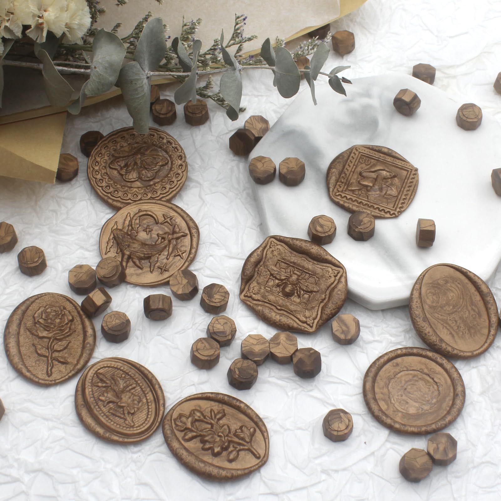 600 cuentas de sellado de cera de bronce, cuentas de cera de sellado prémium para sellos de sellos, paquete de recambio de pellets de cera octogonales para kit de sellado de cera,