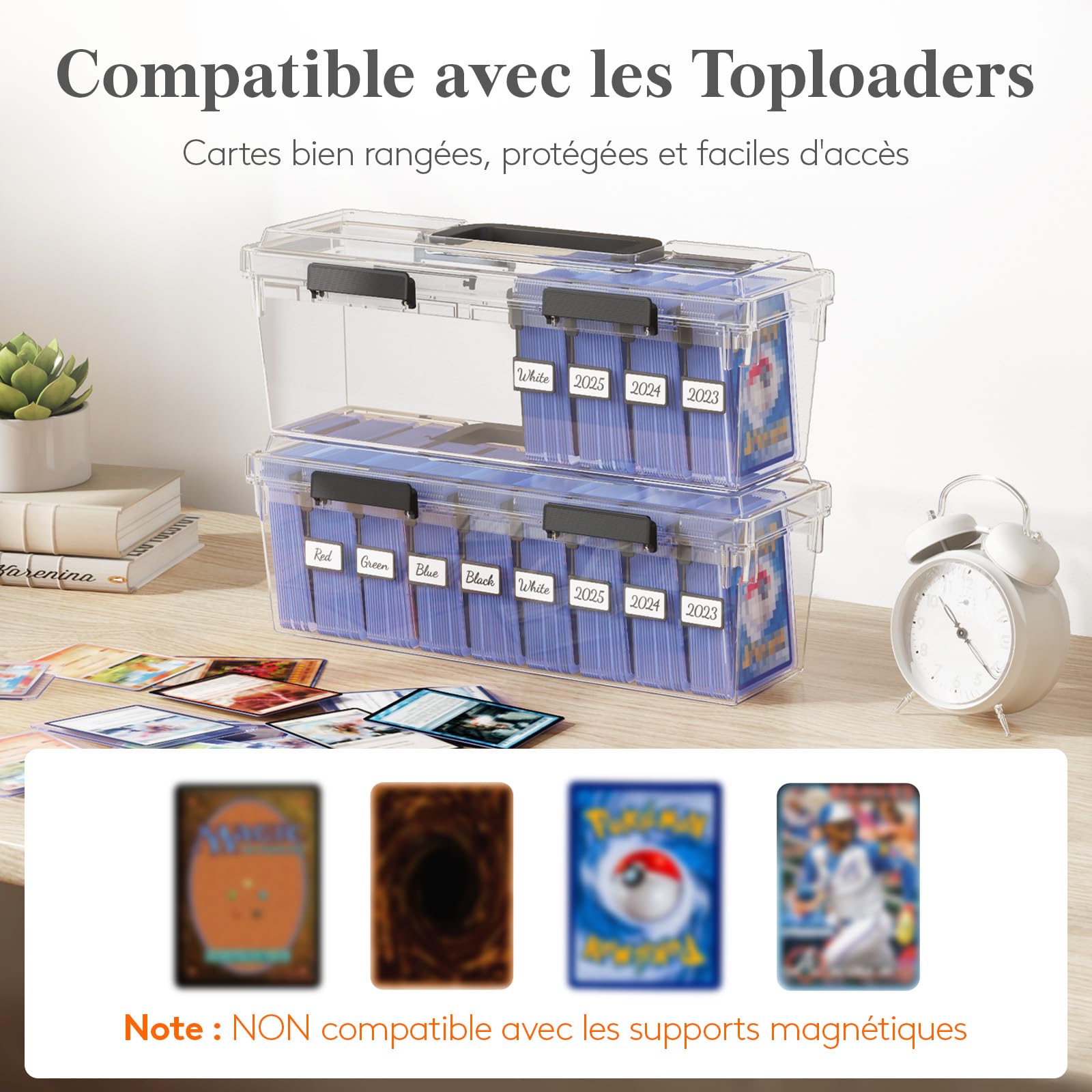 Lifewit Boite de Rangement Carte avec 16 Séparateurs Réglables, Plastique Deckbox avec Fermeture Renforcée et étiquettes Inscriptibles, Deck Box de Jeux pour Jusqu'à 1800 Cartes, 2 Pièce