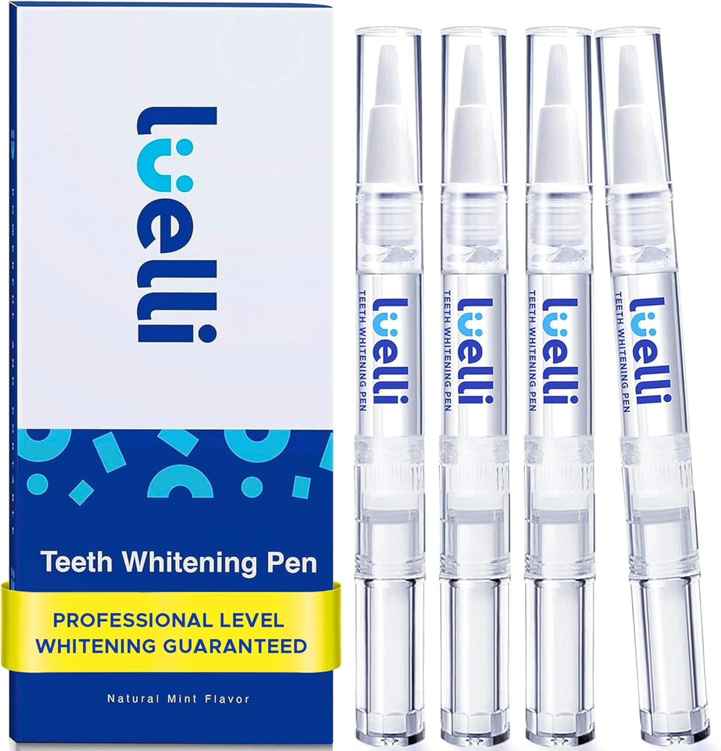 LUELLI Teeth Whitening Pen - 4 Pack, 35% Carbamide Peroxide Gel for Sensitive Teeth, Natural & Organic Teeth Whitening, Travel Size Stain Remover, Whitens Teeth Up to 8 Shades