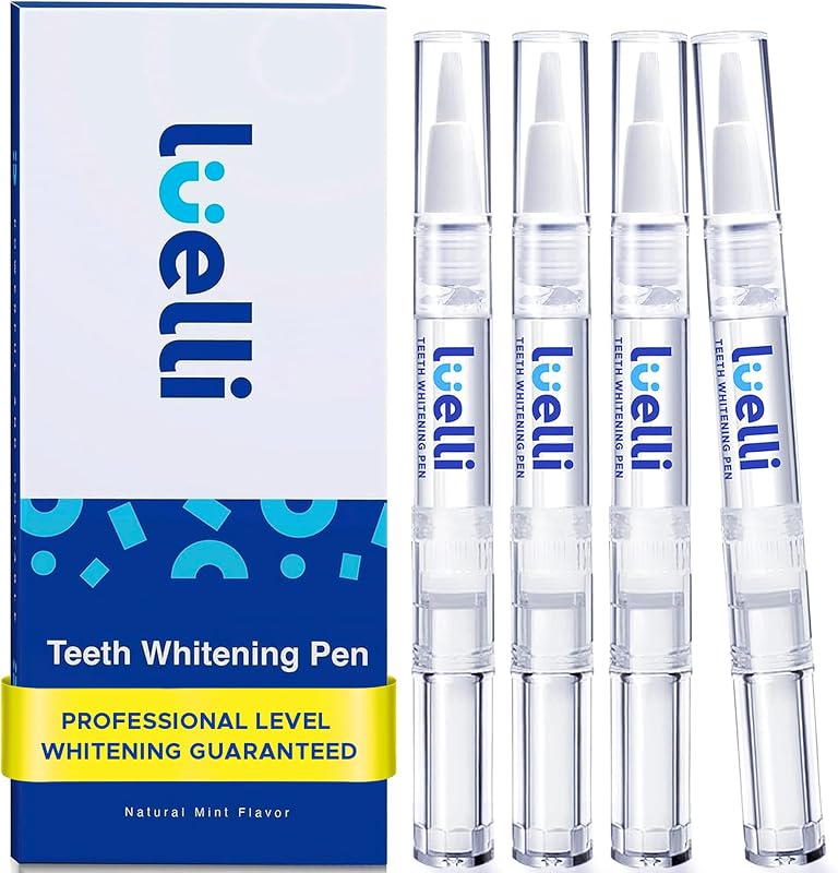 Luelli Teeth Whitening Pen, 50+ Uses - Travel Size Professional Tooth Whitener Gel, Extra Strength Organic Teeth Bleaching Gel for Sensitive Teeth, Instant Stain Removal, Simply White Smile, 4 Count