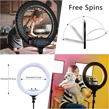 Profesyonel 21 İnç 65W Ring Light Çekim Işığı, 560 LED Ayarlanabilir Parlaklık Kumandalı Makyaj Kuaför Video Fotoğraf Aydınlatma, Döküm Ayaklı Tripod Stand ve Taşıma Çantalı Işık Seti