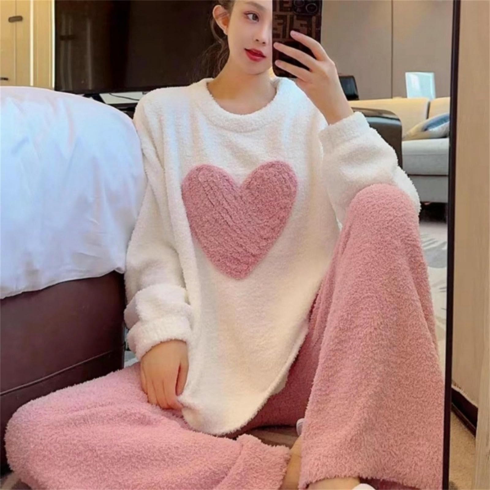 Pyjama Korallenvlies-Pyjama Für Damen, Verdickt Und Warm Herbst Winter, Süße Loungewear Mit Kapuze -Nachthemd-große Größe