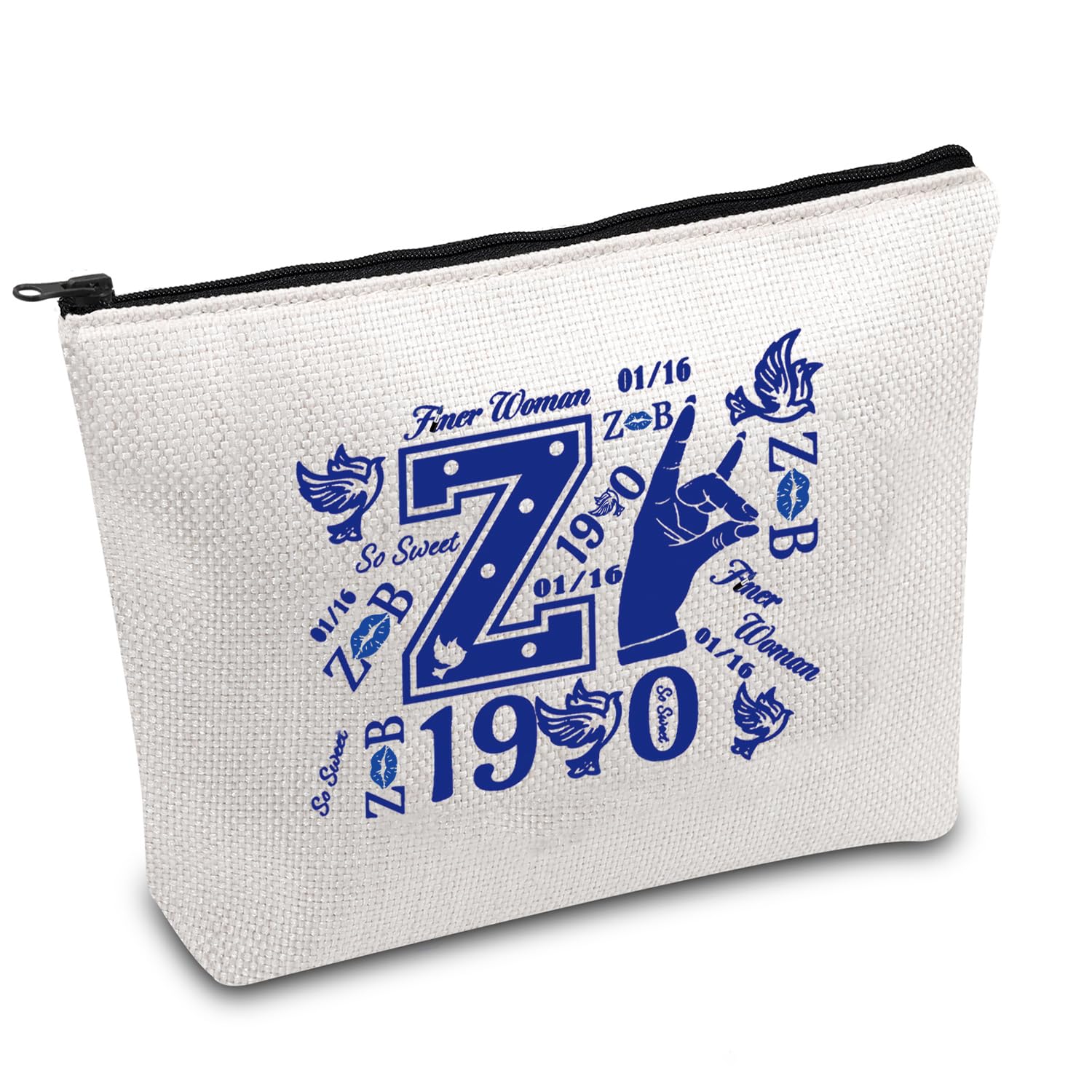 FOTAP Greek Sorority Gift Sisterhood Makeup Bag Finer Women Makeup Bag Sorority Paraphernalia Gift Zeta Dove Gifts Social Worker Gift (Z Finer)