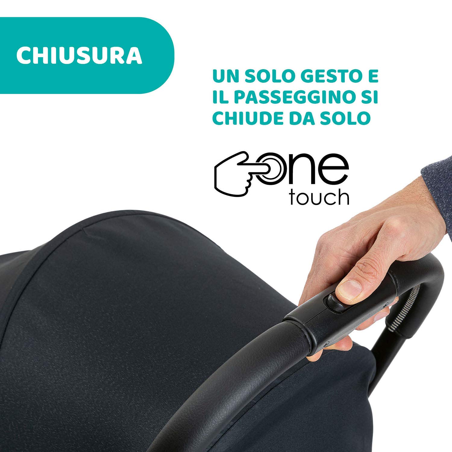 Chicco Cheerio Passeggino Leggero e Compatto da 0 mesi a 15kg (portata max 18kg), Passeggino Pieghevole, Posizione Nanna, Chiusura Automatica in 1 Gesto, Capotte Parasole e Parapioggia, Nero