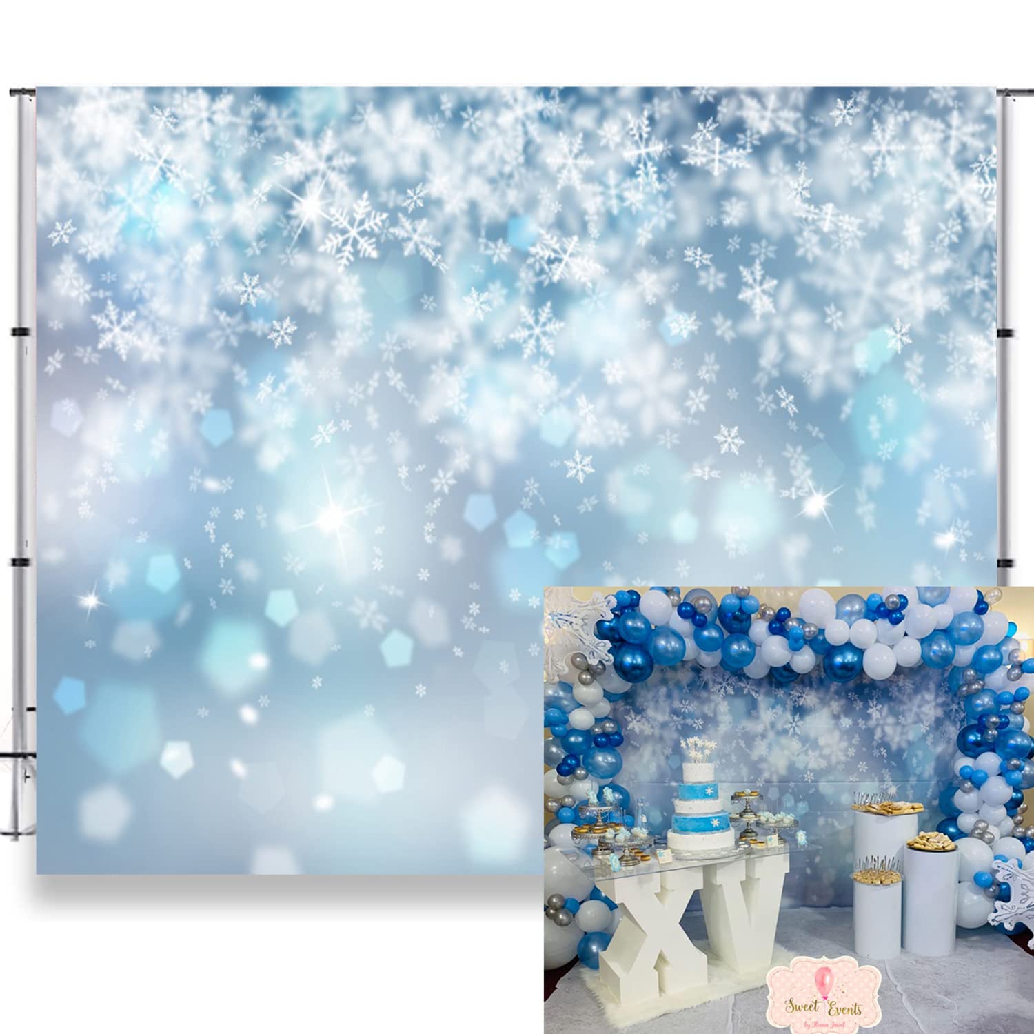 Winter Christmas Snow Backdrops for Photography 8x8ft Falling Snowflake Glitter Ice Snow Flakes Photoshoot Background Newborn Kids Baby Adults Wedding