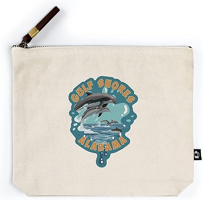 Lantern Press Gulf Shores, Alabama, Dolphins Jumping, Contour (100% Cotton Canvas Travel Accessory Go Bag)