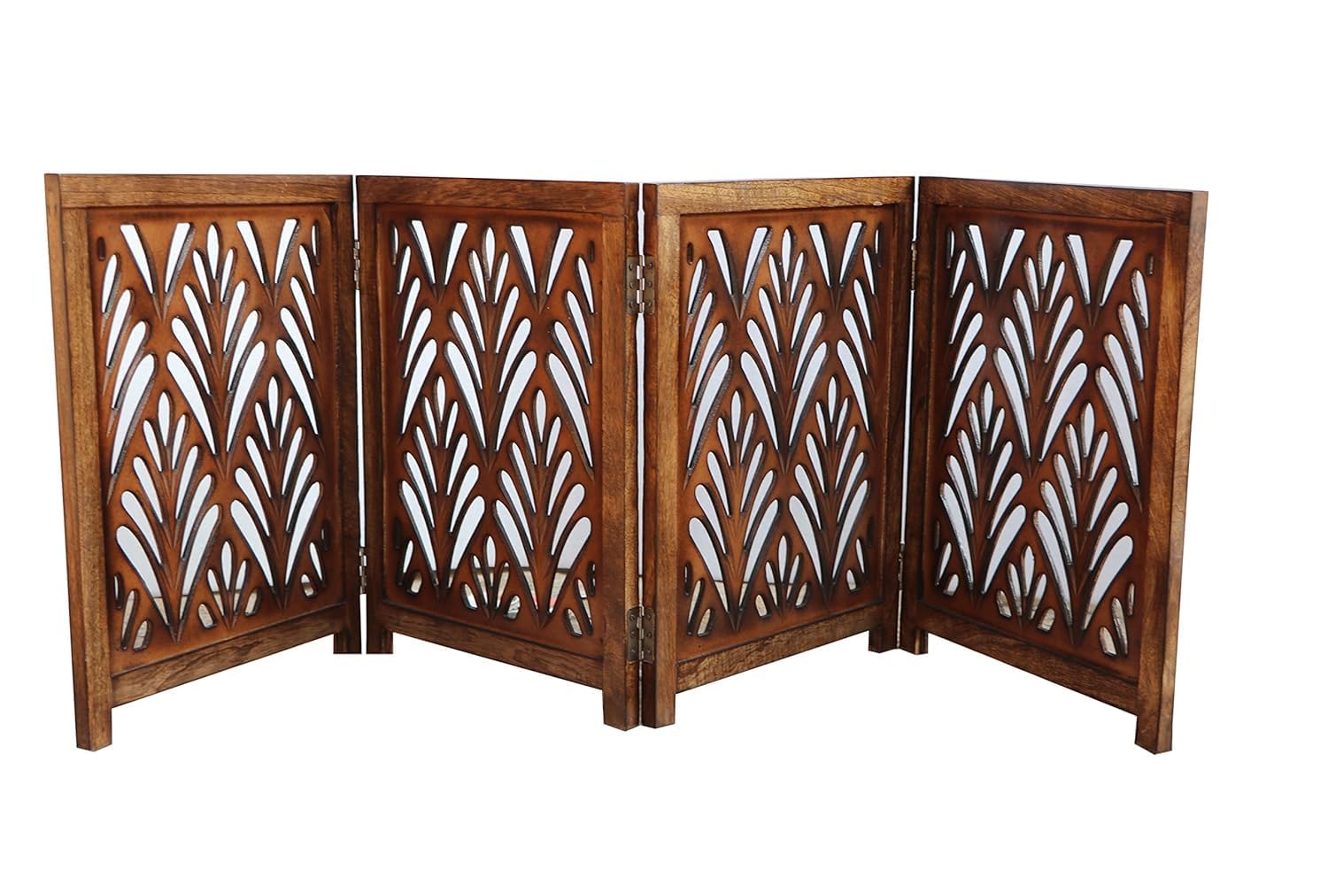 CARVE & CREATE Wooden Foldable 2FT Partition, Room Divider, Wall Panel, Screen Best for Home and Kitchen Living Room and Safety Pet Fence Gate Partition for Kids & Dogs (Brown Design 4, 4 Panel)-image-42