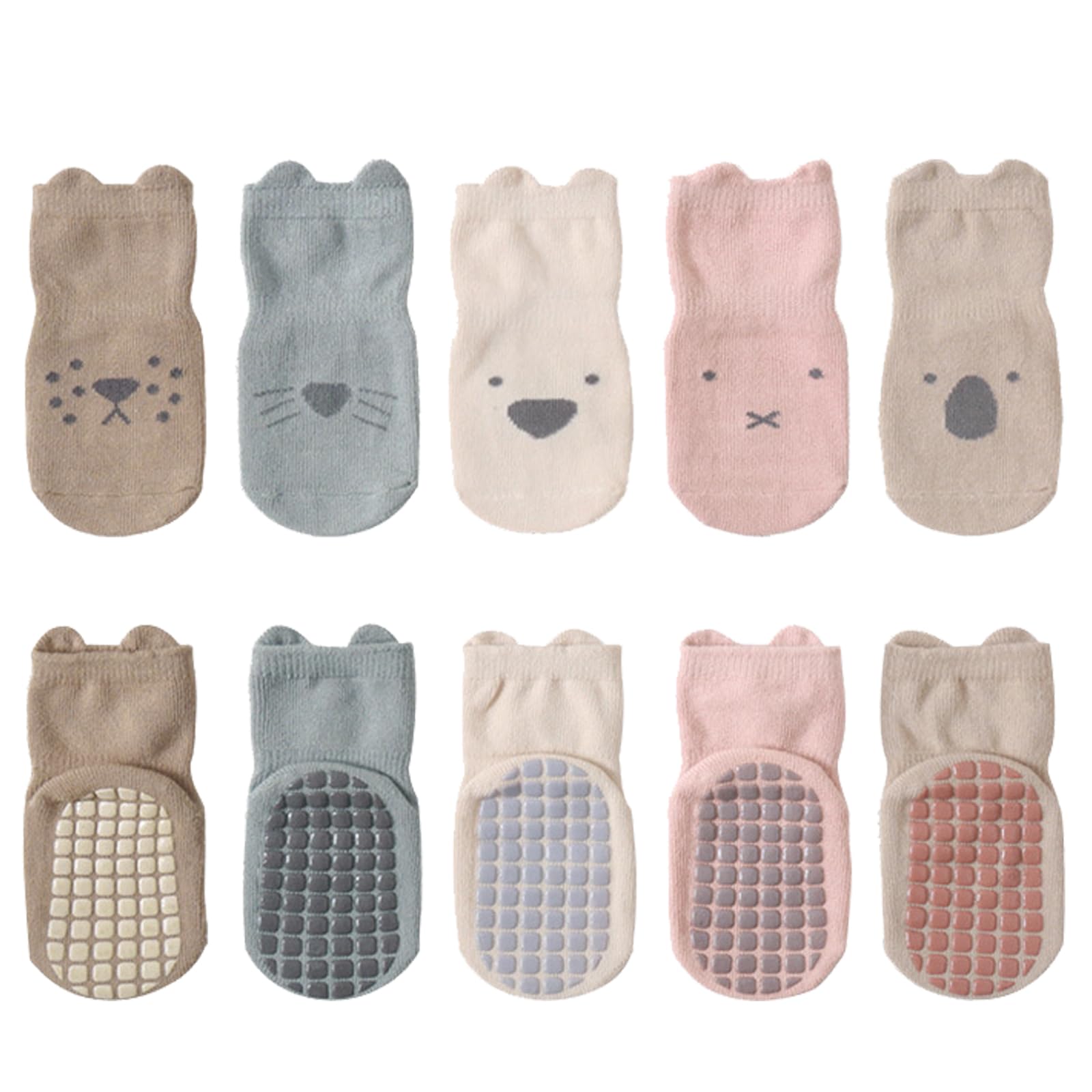 FadcaerBaby Toddler Socks 5 Pairs Baby Socks with Grips Cotton Ankle Non Slip Socks Medium Length Stockings Cartoon Cute Animal Floor Sock Spring Autumn for Infant Child Boys Girls