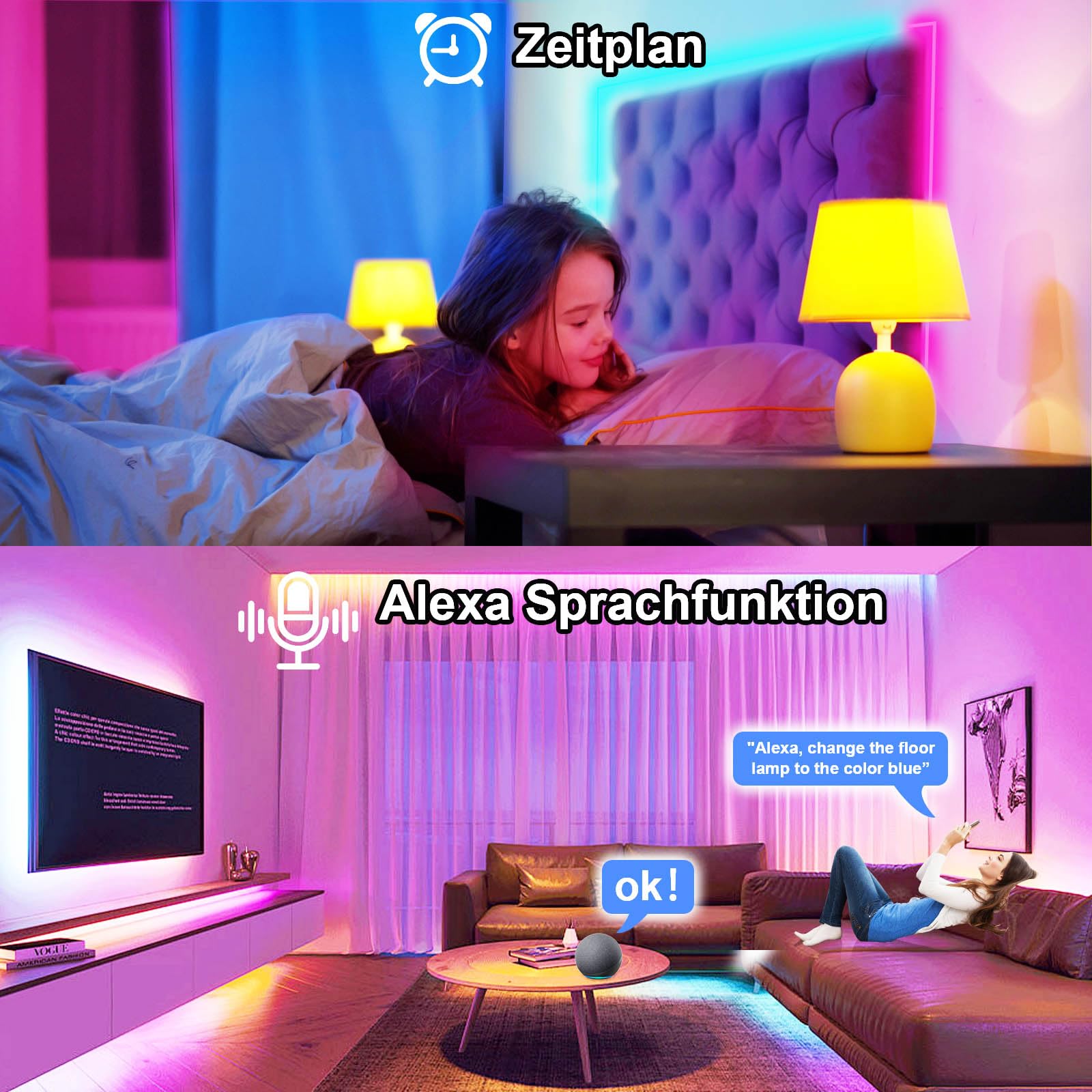 Luces Led Habitacion 10M,WiFi Tiras Led COB RGB+White +Dynamic color 576led/M 5760leds 24V Luces Led Habitación,16Millones de Colores y Música Modos,Para Google Home Assistant/Alexaz