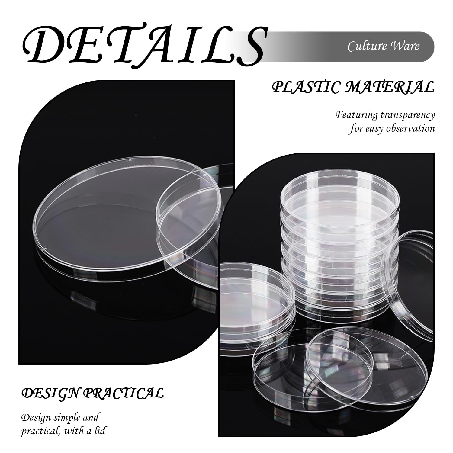Confezione da 25 Piastre Petri in Plastica, Piastre Petri Trasparenti, Piastre Petri con Coperchio, Forniture da Laboratorio, Piastre Petri da Laboratorio