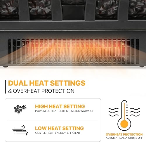 Miniatura 6 de mollie Chimenea eléctrica de troncos de 20 pulgadas con brillo ajustable, efecto de llama realista y temperatura, calentador de troncos eléctrico de