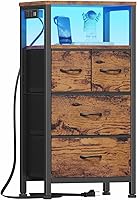 Vista 15 de Furnulem Cómoda para Dormitorio, Mesita de Noche Alta, Cajonera Vertical con Parte Superior de Madera, Estación de Carga, Luces LED, 5 Cajones